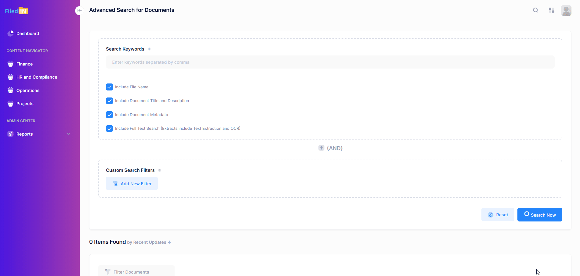 FiledIn document search and OCR