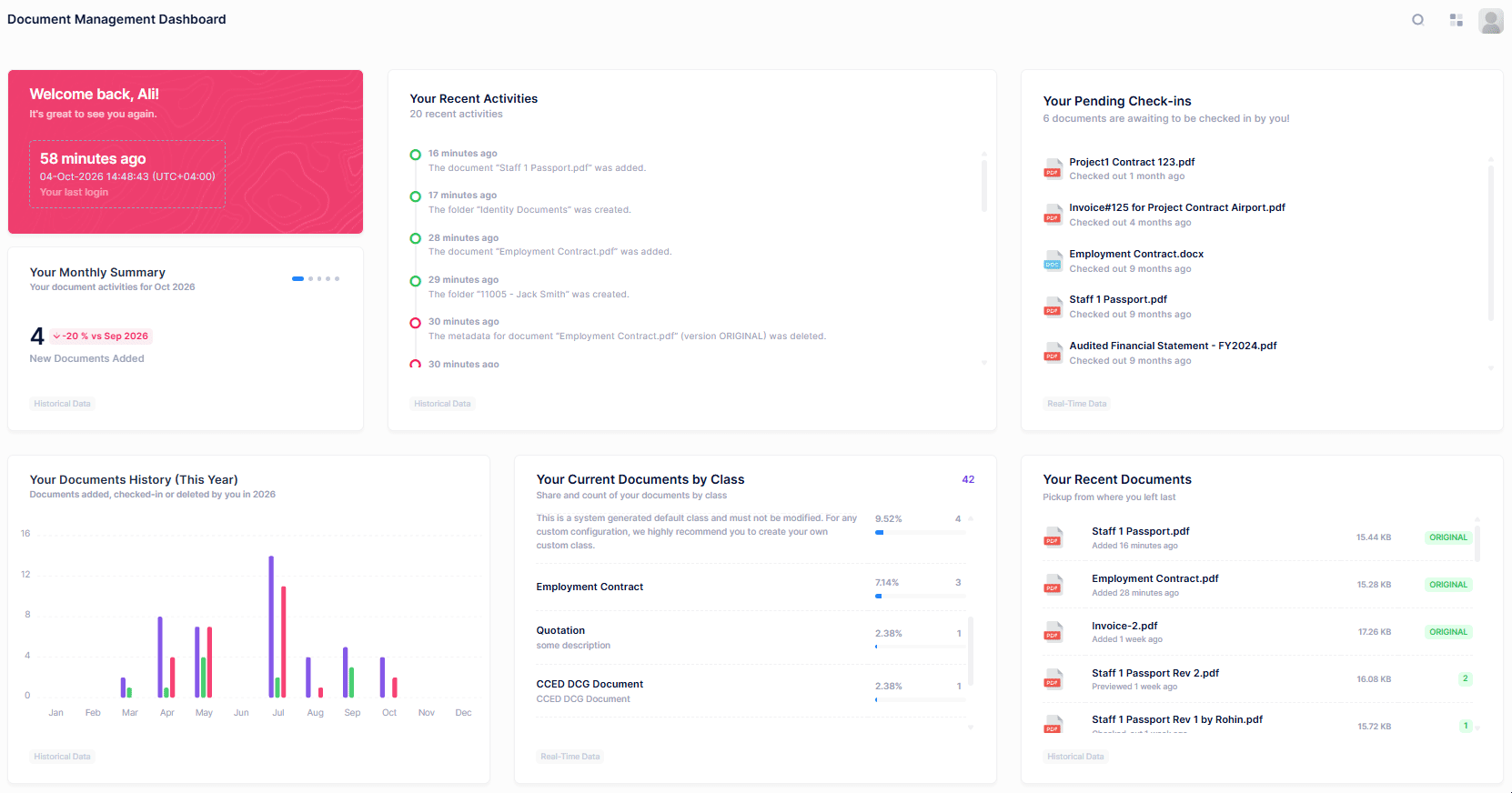 FiledIn document management dashboard